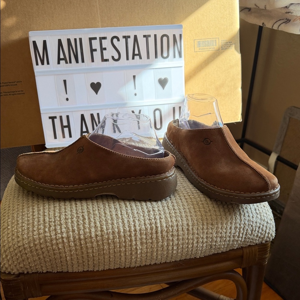 Born Brown Leather Mules